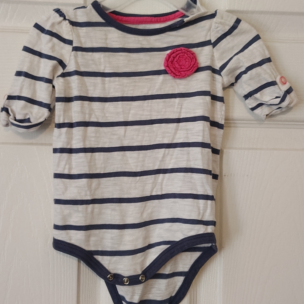 Striped Navy and White Kids One Piece with Pink Accent